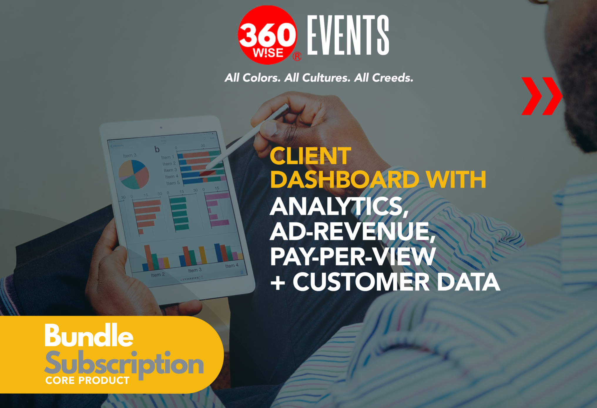 360WISE Client Dashboard Analytics, ad and pay-per-view revenue data