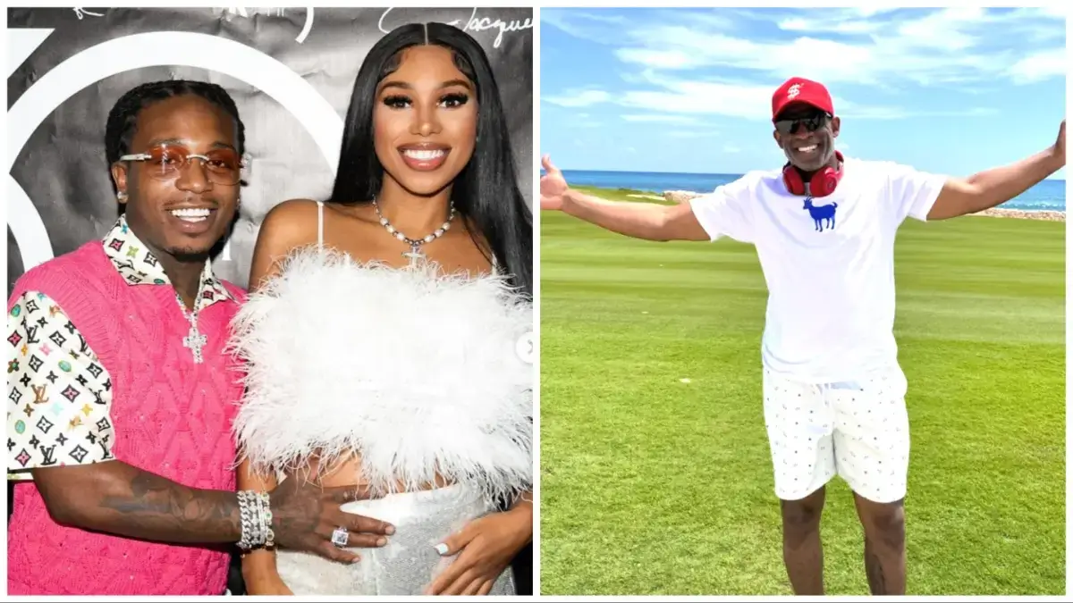 Fans say Deion Sanders roasts Jacquees as pregnant daughter Deiondra