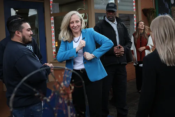 From tacos to tea, Spanberger panders to Latinos and Asians 3 ALEXANDRIA, VIRGINIA - OCTOBER 30: Virginia Democratic gubernatorial candidate, former Rep. Abigail Spanberger jokes with supporters while departing a campaign event at Los Tios Grill on October 30, 2025 in Alexandria, Virginia. Spanberger will face off against Republican candidate Winsome Earle-Sears in the Commonwealth of Virginia’s off-year election for governor and other statewide offices on November 4.