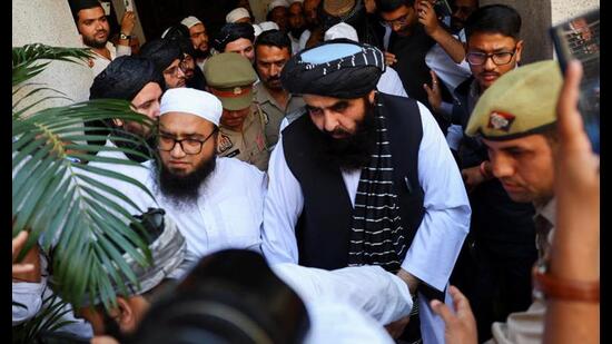 Taliban foreign minister Amir Khan Muttaqi exits a 1760194891312 TMaQSf