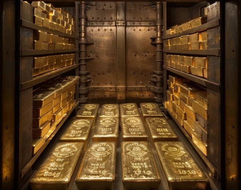 mikkoro 63547 Create a real photo image of gold bars in a vault d538a6c4 2087 44b0 84d7 2411f76287d8 e1750089873147 7wgdRR